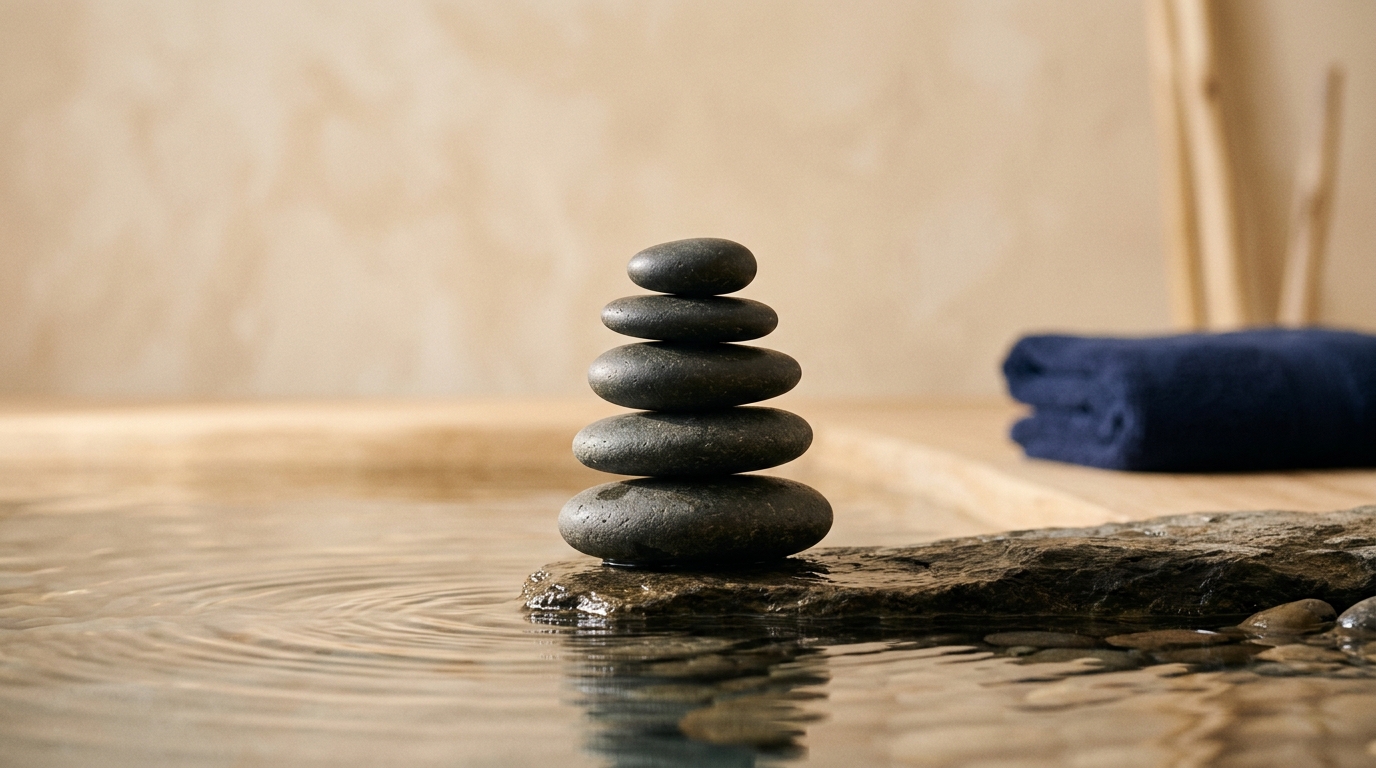 Balanced zen stones by water